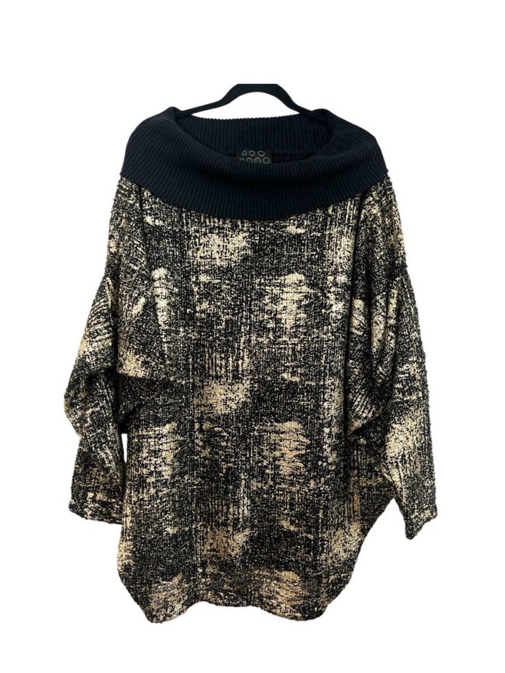 NY 77 Design Off Shoulder Black Metallic Gold Knit Top Size 4